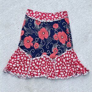 Persaman Floral Red‎ Blue Ruffled Accent Skirt Women's Size 6